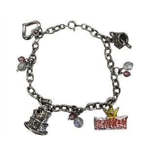 Vintage Child Princess Charm Bracelet Princess, Castle, Crown and Heart 7”
